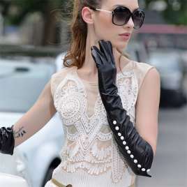 Chinese Women's Genuine Leather Gloves Punk Fashion Show Party Gloves  CK06