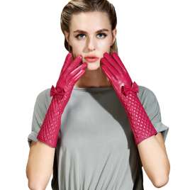 Chinese Women's Genuine Leather Gloves Punk Fashion Show Party Cute Pink CK07