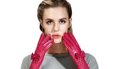 Chinese Women's Genuine Leather Gloves Punk Fashion Show Party Cute Pink CK07