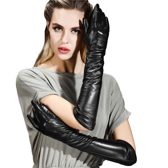 Extended Sheepskin Gloves for Women's Fashion Show and Performance Party CK01