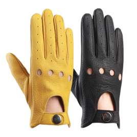 Yellow goat leather gloves for drivers, anti slip, bare hands feel NAN20