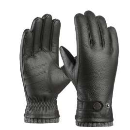 Curved finger skiing gloves for couples, cowhide gloves, black NAN189