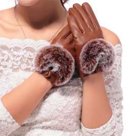 Fashion winter sheepskin gloves for women, thin champagne colored gloves MK08