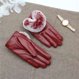 Women's leather gloves for winter driving, red warm gloves MK08