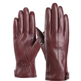 Red women's hand sewn gloves, lambskin winter single leather gloves NS188