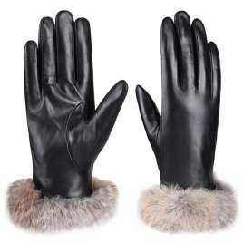 High quality rabbit fur gloves with soft imported lambskin gloves factory NS271