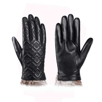 100% Sheepskin Gloves Black Touch Screen Wool Inner Gloves Thickened NS268