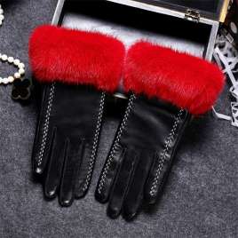 High quality mink fur gloves, red anti cold and windproof driving gloves MK53