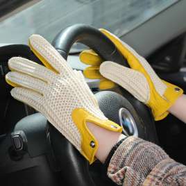 Hand woven gloves for all seasons, breathable sheepskin gloves, yellow NAN91