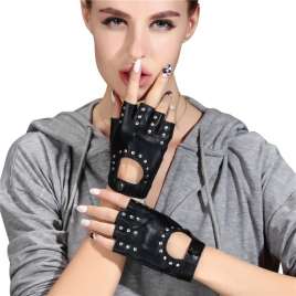 Sheepskin gloves for women, rivet punk style dance performance gloves BANP3